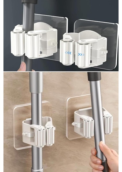 Pratik Yapışkanlı Duvar Mop Süpürge Paspas Temizlik Fırçası Tutucu Asma Askı Aparatı 4 Adet M-310 modelleri