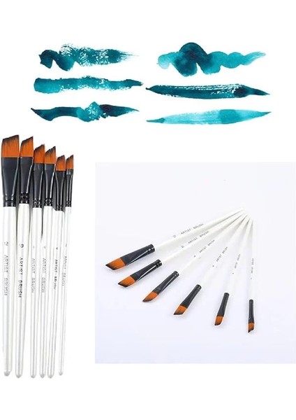 Resim Fırça Seti Yan Kesik Uçlu Akrilik Yağlıboya Suluboya Beyaz 6 Parça Fırça Seti fiyatları