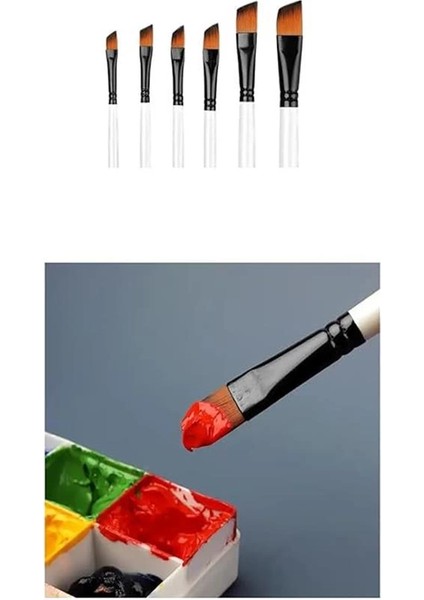 Resim Fırça Seti Yan Kesik Uçlu Akrilik Yağlıboya Suluboya Beyaz 6 Parça Fırça Seti modelleri