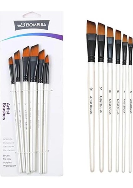 Resim Fırça Seti Yan Kesik Uçlu Akrilik Yağlıboya Suluboya Beyaz 6 Parça Fırça Seti fırsatları