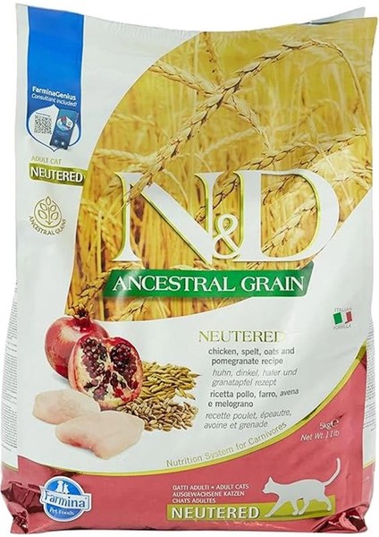 N&d Ancestral Grain Kedi Maması, Kuru Mama, Tavuk, Kılçıksız Buğday, Yulaf ve Narlı