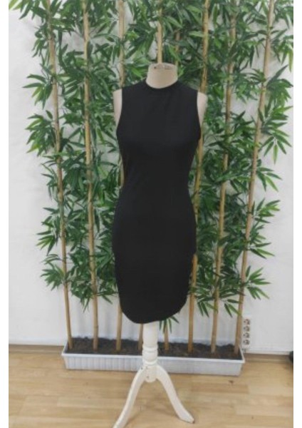 Bisiklet Yaka Kolsuz Bodycon Elbise - Siyah fırsatları