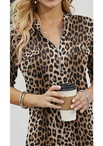 Kadın Uzun Kollu Hakim Yaka Yakadan Fermuarlı Geometrik Desenli Süprem Bluz fiyatları