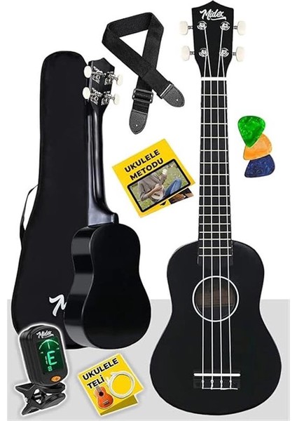 UKX-233BKT Siyah Concert Ukulele (Tuner Tel Askı Çanta Metod Pena)