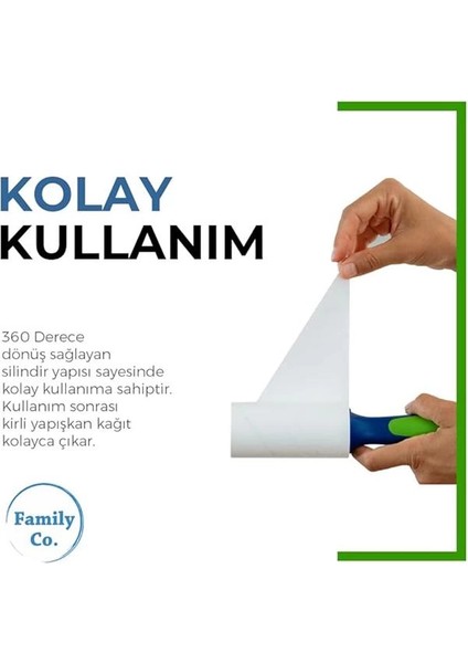 Family Co. Kedi Köpek Saç Kıl Tüy Toplayıcı Rulo 1 Rulo 6 Yedek Her Biri 60 Yaprak