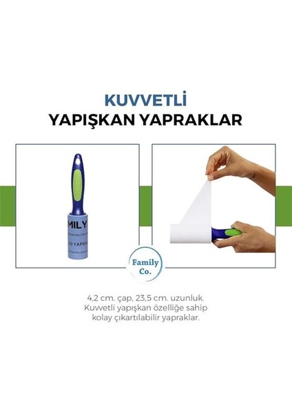 Family Co. Kedi Köpek Saç Kıl Tüy Toplayıcı Rulo 1 Rulo 6 Yedek Her Biri 60 Yaprak