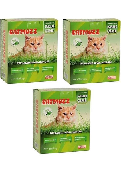 Catmozz Yavru ve Yetişkin Kediler Için Büyük Boy Organik Topraksız Kedi Çimi Seti 3 Adet