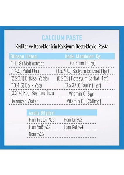 Calcium Kedi ve Köpek Kemik ve Diş Sağlığı Fosfor ve D3 Desteği Paste 100 gr indirimleri