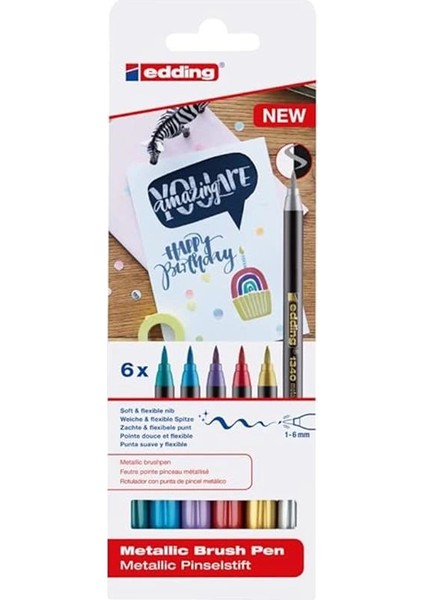 1340 Metalik Fırça Uçlu Keçeli Kalem, 6 Parlak Renkli Set, Esnek Fırça Ucu fiyatları