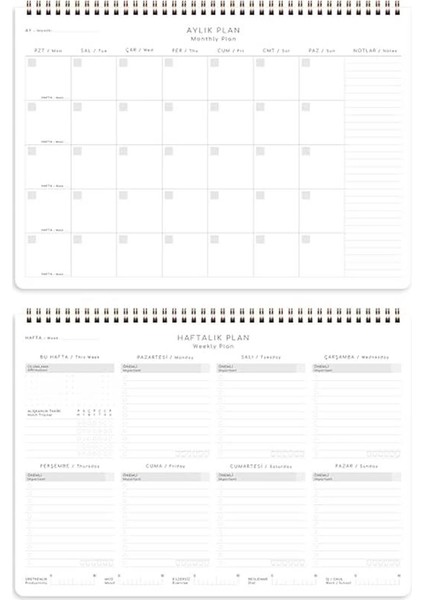 Süresiz Haftalık Spiralli Masaüstü Planlayıcı 24X34 cm - Desk Planner Bordo