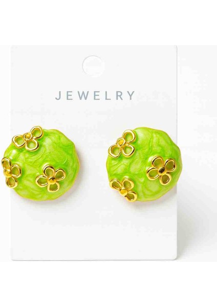 ✨ Yeşil Çiçek Detaylı Altın Renk Küpe – Şık ve Modern Tasarım ✨