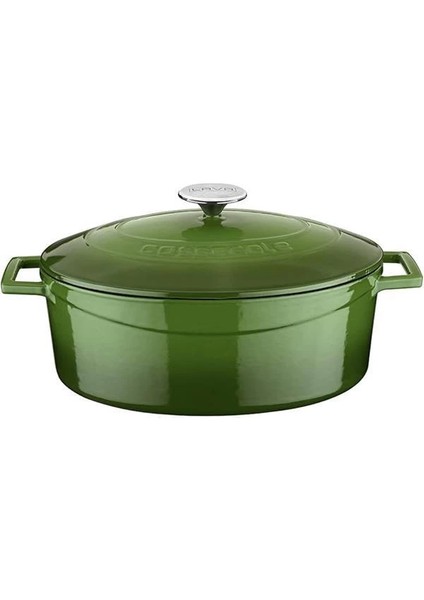 Metal Oval Döküm Tencere, 29 Cm, 4.67 L Hacim, Yeşil