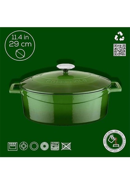Metal Oval Döküm Tencere, 29 Cm, 4.67 L Hacim, Yeşil fırsatları