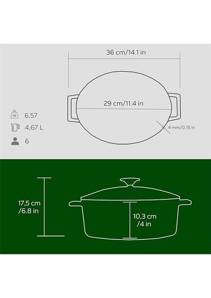 Metal Oval Döküm Tencere, 29 Cm, 4.67 L Hacim, Yeşil indirimleri
