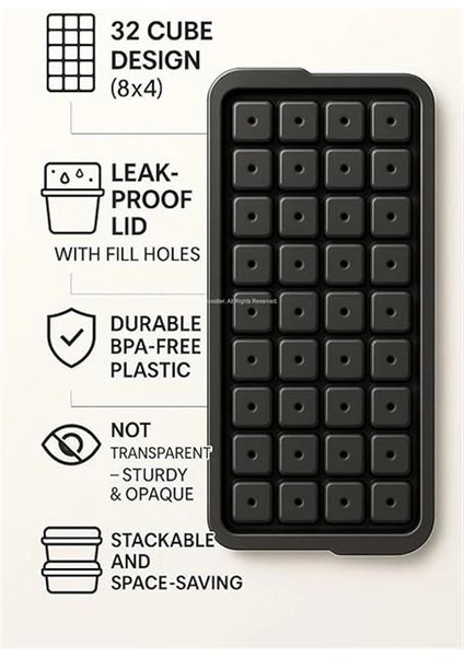 Plastik Buz Kalıbı 32 Bölmeli Kare Küp Şeklinde Buzluk Kalıbı Su Doldurma Kapaklı Sızdırmaz fiyatları