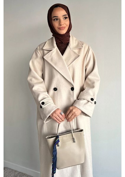 Kruvaze Yaka Çift Cepli Tesettür Kaşe Kaban P-00019463 modelleri