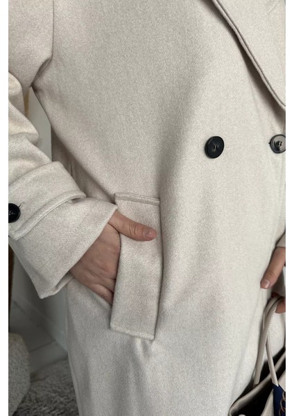 Kruvaze Yaka Çift Cepli Tesettür Kaşe Kaban P-00019463 indirimleri