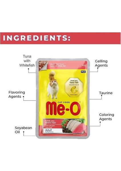 Me-O Adult Jöle Içerisinde Ton Balık ve Beyaz Balıklı Yetişkin Kedi Konservesi 80 gr fiyatları