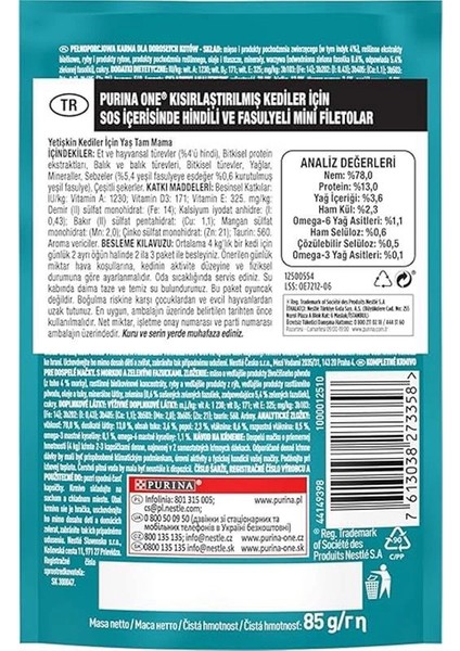 Hindi Etli Kısırlaştırılmış Kediler Için Yaş Kedi Maması 85 Gram, 26 Adet fiyatları