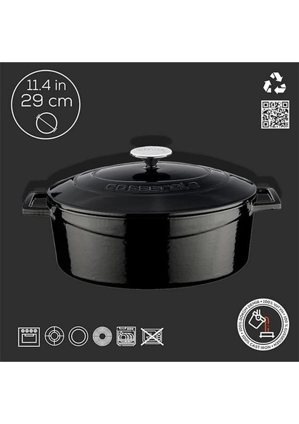 Metal Oval Döküm Tencere, 29 Cm, 4.67 L Hacim, Siyah fırsatları