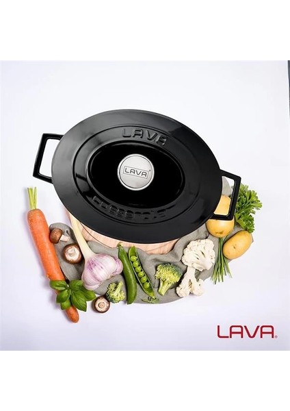 Metal Oval Döküm Tencere, 29 Cm, 4.67 L Hacim, Siyah