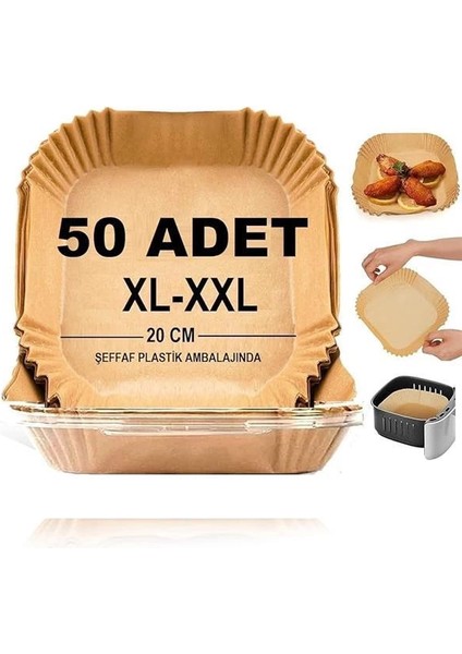 Airfryer Pişirme Kağıdı,xl-Xxl Büyük Boy, Kare, 50 Adet Hava Fritöz Parşömen Fırın Kağıdı