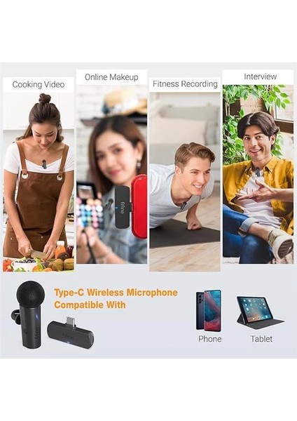 IPHONE15 (Usb C)/android Telefon/tablet Için Kablosuz Yaka Yaka Mikrofon, Akülü Kondenser