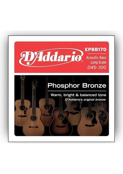 D'addario EPBB170 Akustik Bas Gitar Tel Seti, Long Scale, 45-100, Ph