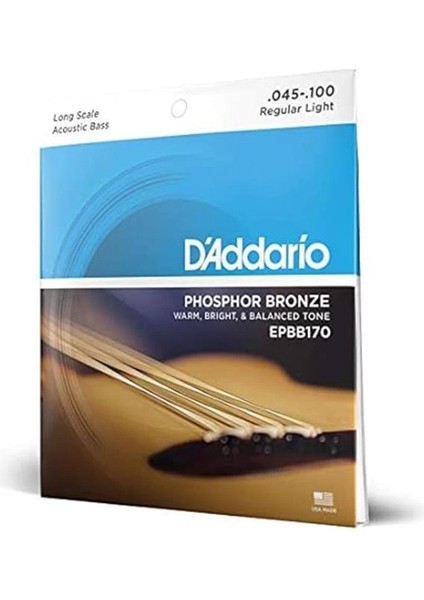 D'addario EPBB170 Akustik Bas Gitar Tel Seti, Long Scale, 45-100, Ph