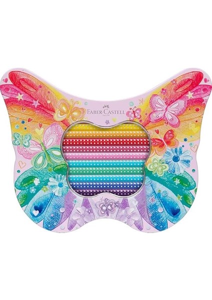 Faber-Castell Sparkle Boya Kalemi, 20’li, Kelebek Şeklinde Metal Kutu, Efektli ve Pastel Renkler fiyatları