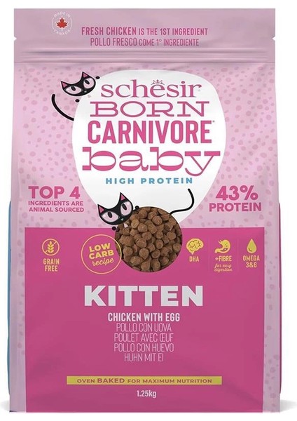 Born Carnivore Baby Tavuklu ve Yumurtalı Yavru Kedi Maması 1,25KG
