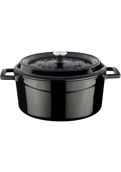 Metal Döküm Yuvarlak Tencere, 24 Cm, Siyah