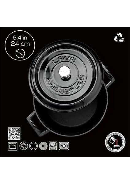 Metal Döküm Yuvarlak Tencere, 24 Cm, Siyah fırsatları