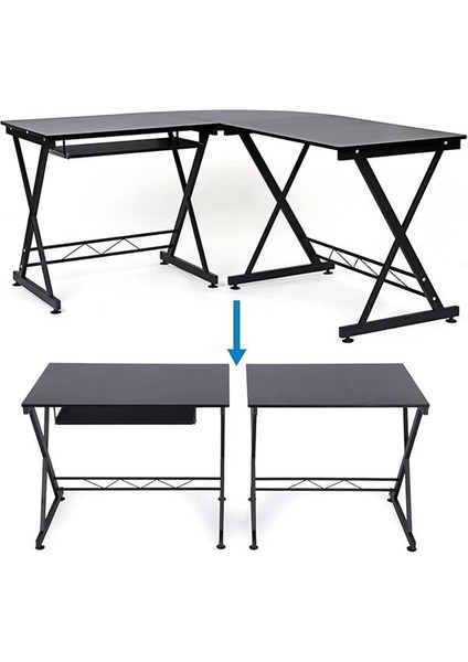 LCD402B Ev, Ofis Için Bilgisayar Masası, 150 x 138 x 75 Cm, Siyah