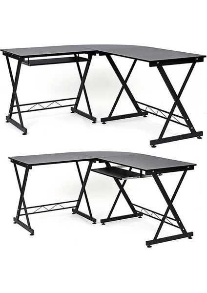 LCD402B Ev, Ofis Için Bilgisayar Masası, 150 x 138 x 75 Cm, Siyah