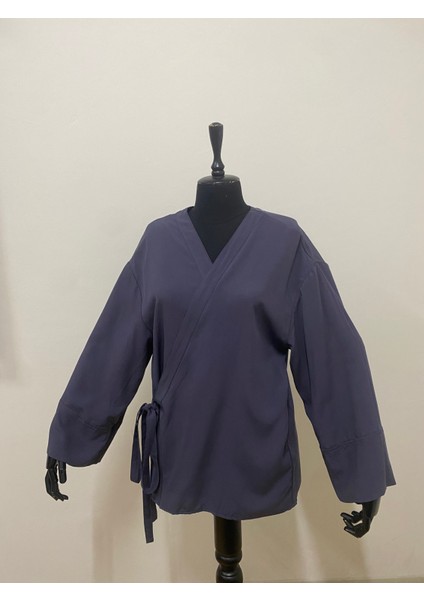 Kadın Kruvaze Viskon Kumaş Oversize Yandan Bağlamalı Kimono modelleri