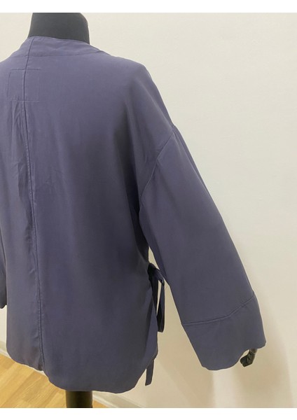 Kadın Kruvaze Viskon Kumaş Oversize Yandan Bağlamalı Kimono