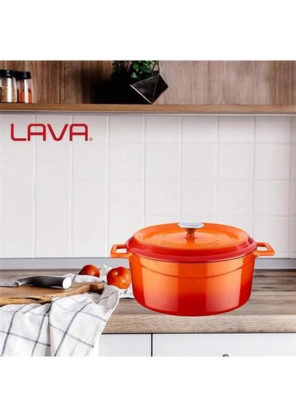 Döküm Yuvarlak Tencere, Trendy, 28 Cm, 6.71 L Hacim, Turuncu