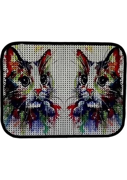 Elekli Desenli Kedi Tuvalet Önü Paspası 60 x 45 cm Gökkuşağı