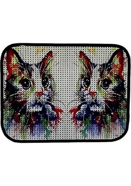 Elekli Desenli Kedi Tuvalet Önü Paspası 60 x 45 cm Gökkuşağı modelleri