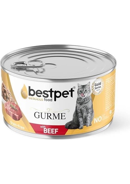 Yetişkin Gurme Kediler Için, Tahılsız, Jöle Içinde Sığır Parça Etli Yaş Mama, 85 gr x 24