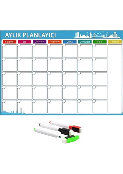 ® Mıknatıslı Aylık Planlayıcı | Kalem Hediyeli | 35X50CM | Magnet Buzdolabı Beyaz Tahta Not Alma