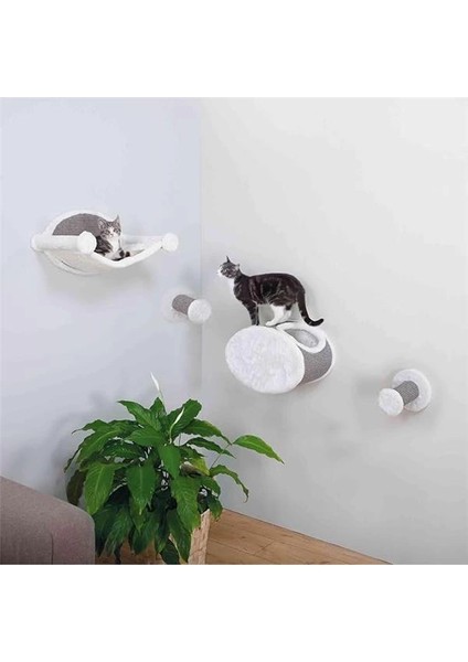 Duvara Monte Kedi Uzanma Seti - Hamak ve Iki Basamaklı Kulübe, Mobilya, Tırmalama Direği, Gri modelleri