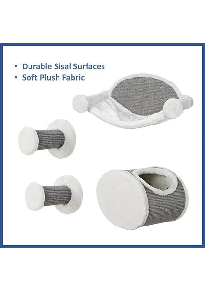 Duvara Monte Kedi Uzanma Seti - Hamak ve Iki Basamaklı Kulübe, Mobilya, Tırmalama Direği, Gri fırsatları