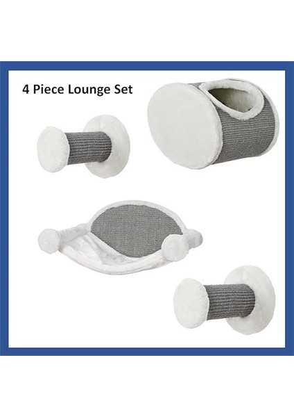 Duvara Monte Kedi Uzanma Seti - Hamak ve Iki Basamaklı Kulübe, Mobilya, Tırmalama Direği, Gri indirimleri