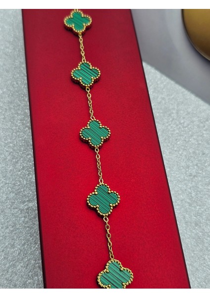 Yeşil Gold Renkli Çelik Bileklik Yonca Model Premium