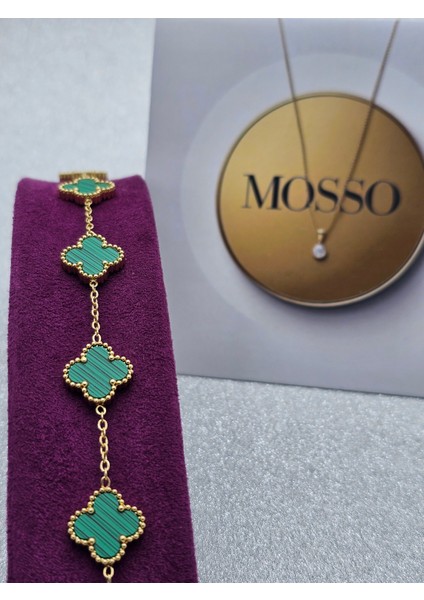 Yeşil Gold Renkli Çelik Bileklik Yonca Model Premium fiyatları