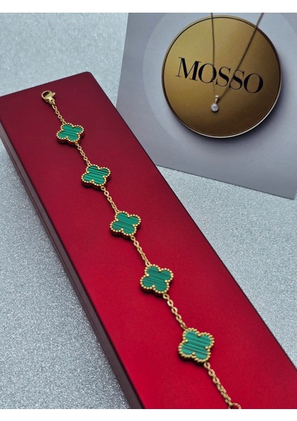 Yeşil Gold Renkli Çelik Bileklik Yonca Model Premium modelleri