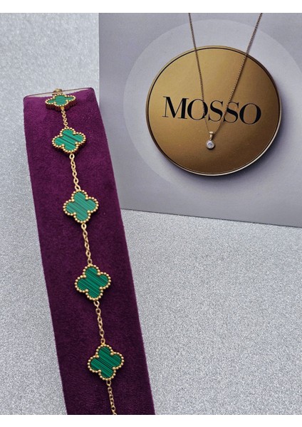 Yeşil Gold Renkli Çelik Bileklik Yonca Model Premium fırsatları