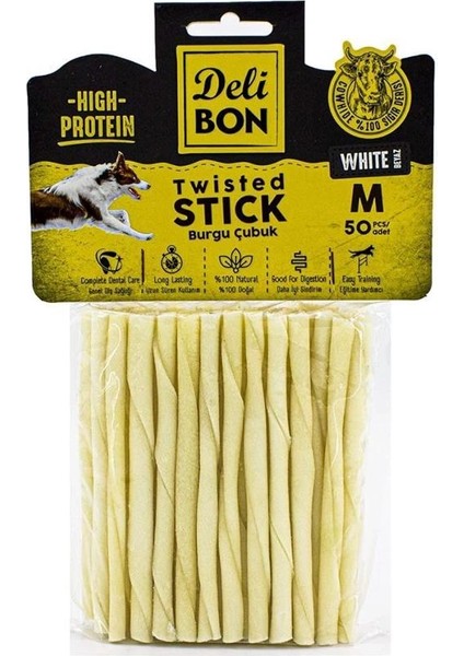 Delibon Gerçek Deriden Kalın Burgu Çubuk, THICKX50PCS., Beyaz